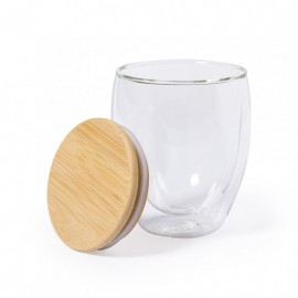 Vaso térmico de 250ml de cristal con tapa en bambú Nystre