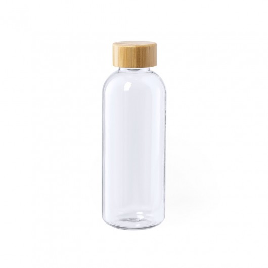 botella personalizada sostenible de vidrio con tapón de bambú