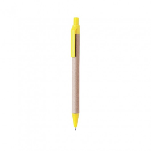 Bolígrafo ecológico personalizado de cartón con un toque amarillo