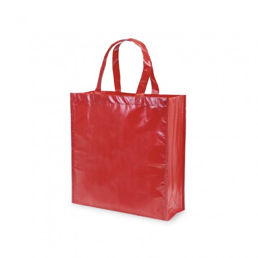 bolsa de tela personalizada de non-woven roja y con acabado brillante