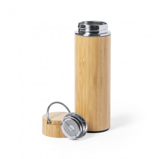 botella personalizada sostenible de bambú con filtro metálico